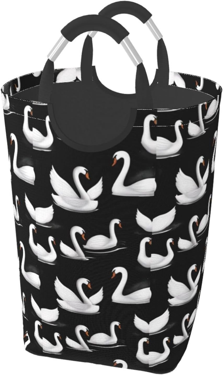Beautiful swan Foldable storage bag, 50L capacity, suitable for laundry room, dormitory bedroom, dirty clothes storage basket.