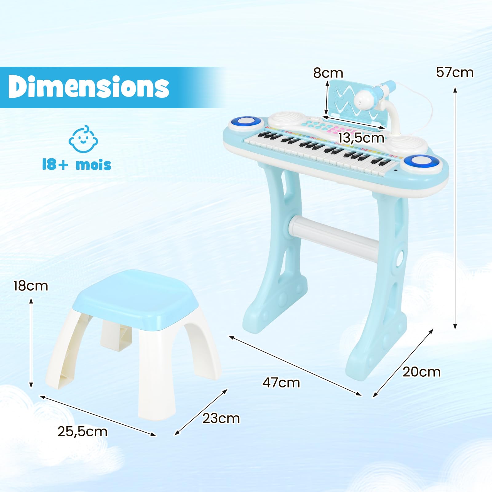 Mini Piano Clavier pour Enfants Piano Électrique 25 Touches avec Tabouret Pupitre & Microphone Jouet Instrument de Musique pour 3+ Ans Rose