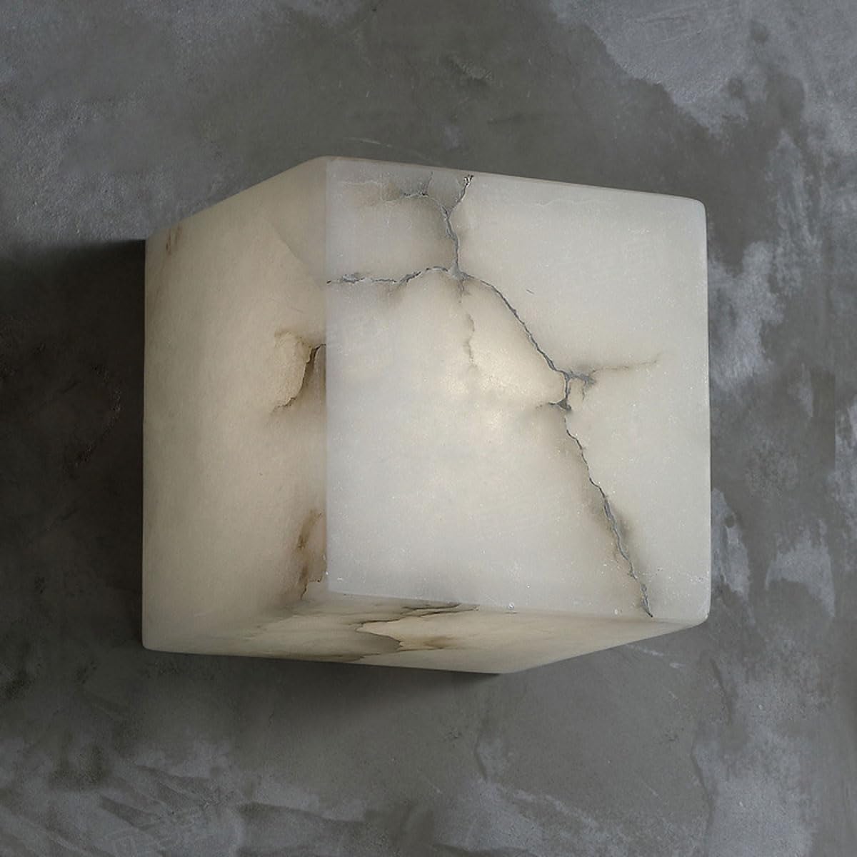 HUAYUSEDF Nordic Minimalist Living Room Wall Sconce, Square Bedroom Light,Mid Century Alabaster Marble Bedside Vanity Aisle Stairs Balcony Mounted Lamp, Hallway Cubic Block