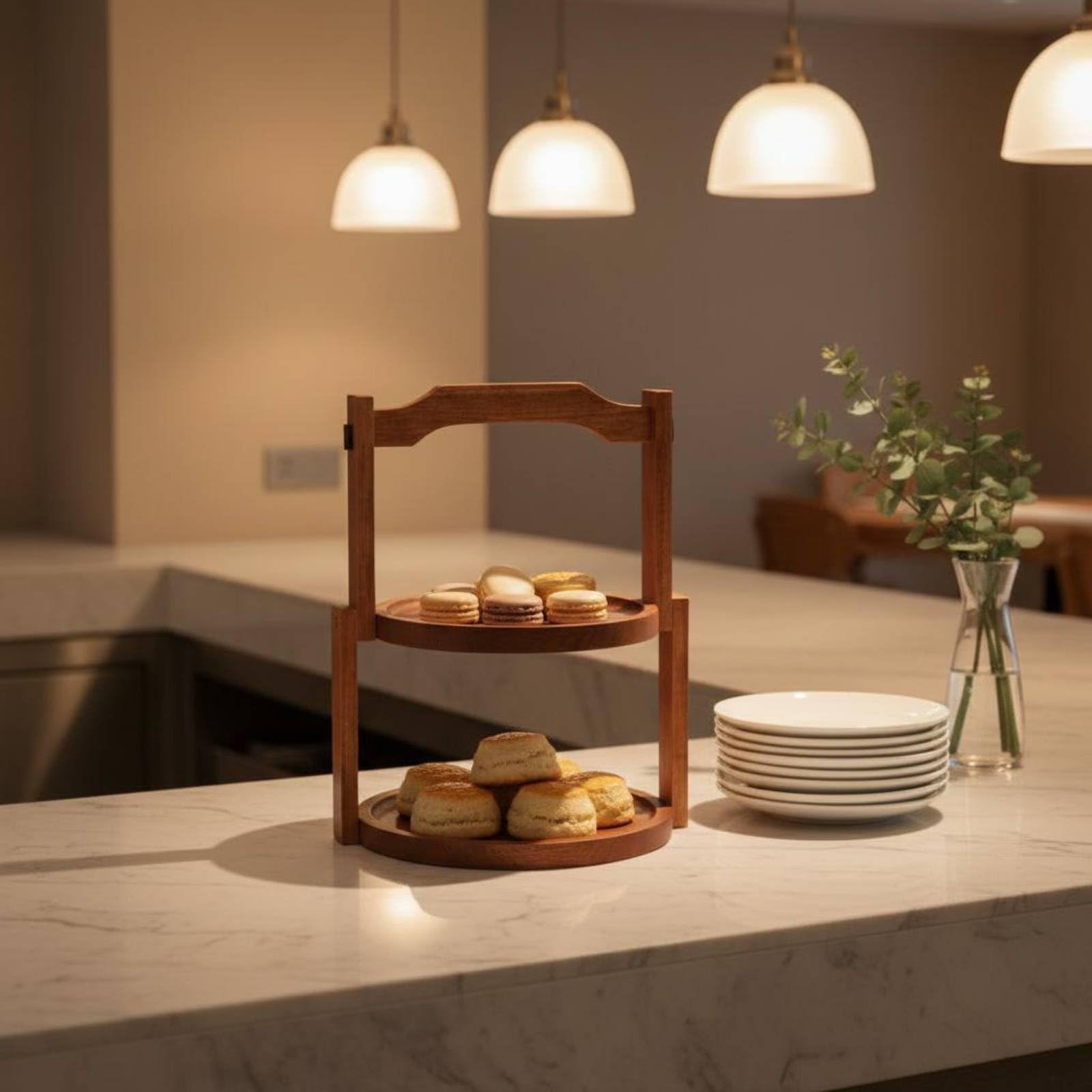 Alzatina in Legno Multi-Livello Supporto Dessert Stand Livelli Manico Superiore Vassoio Buffet Dolci per Festa, Tè Pomeridiano