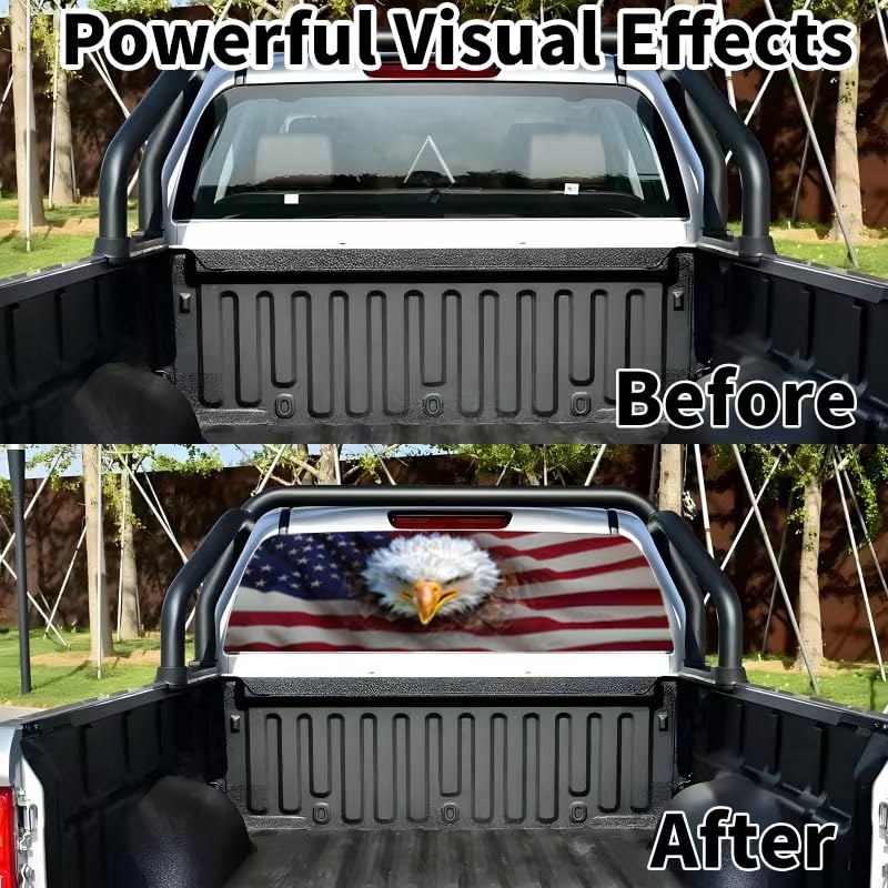 Image of Back Window Decals for Trucks - 65x17.3 in American Flag Window Decal Rear Window Decals for Truck Decor, Creative Truck Rear Window Decal for Personalized Decoration - Eagle-10-S