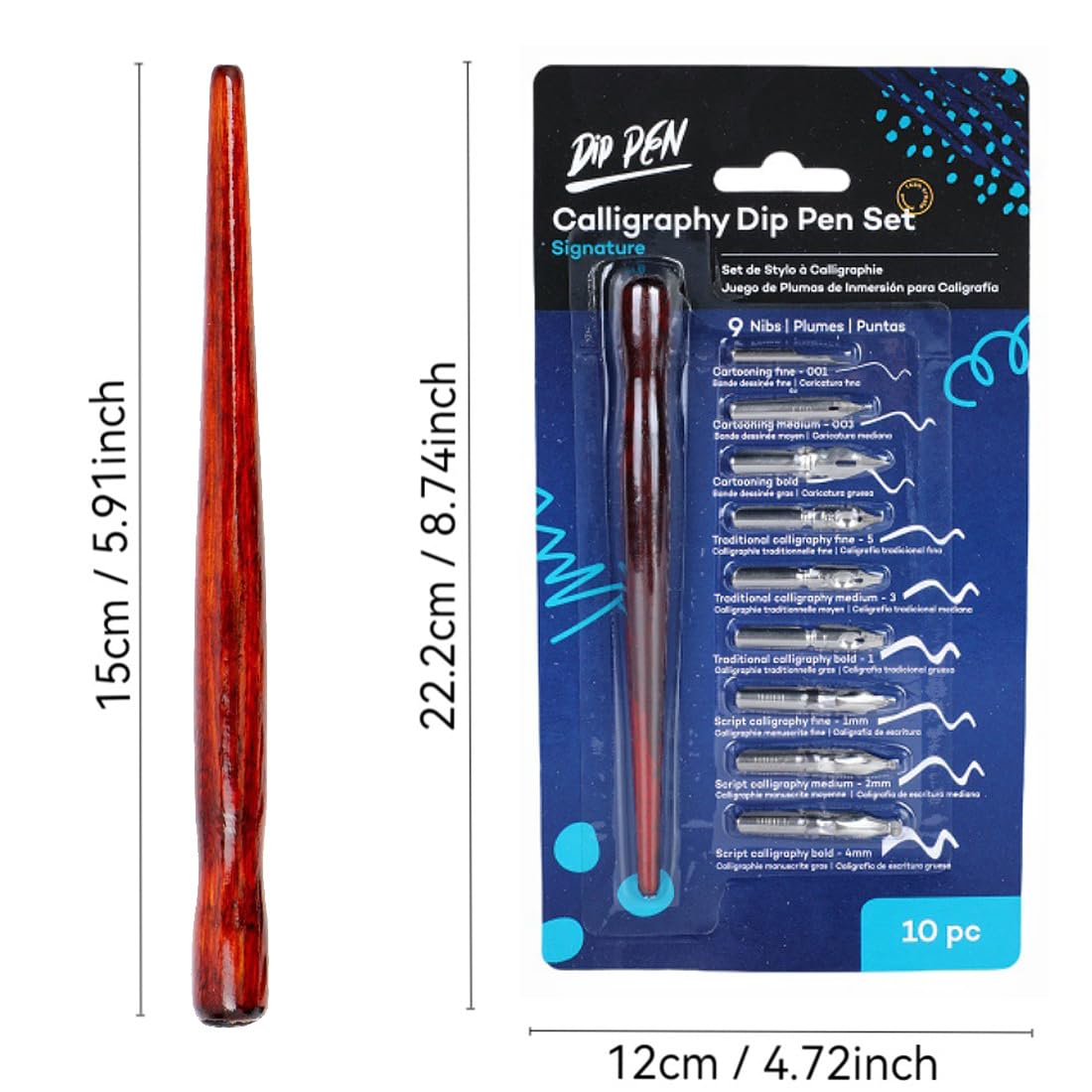 Federhalter und Halter Set mit 1 Federhalter 9 Federn Comic Stiftspitzen Kalligraphie Tauchstift Zeichenfeder Schönschreibfüller Schreibfeder Stifthalter Kalligrafie Set für Künstler