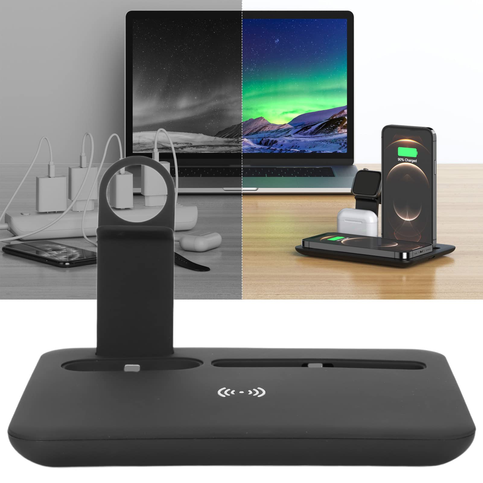 Cocoarm 5 in 1 Stazione di Ricarica Wireless, Dock di Ricarica Veloce 15W