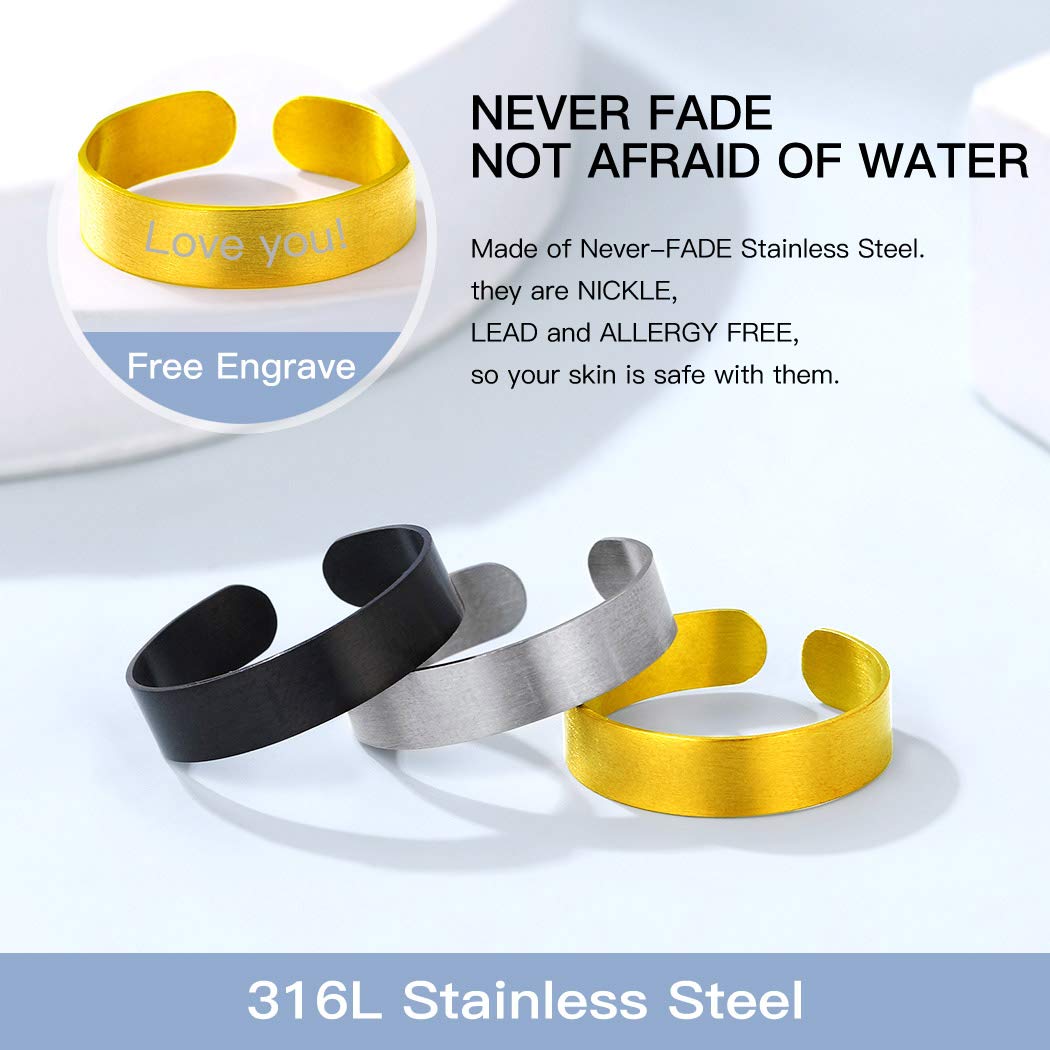 Suplight offener Ring für Damen Herren 5/10/17mm breit verstellbarer Ring glänzend/matte Band Ring Knöchelring Edelstahl/18k Vergoldet Eheringe Partnerringe Finger Schmuck mit Geschenkbox