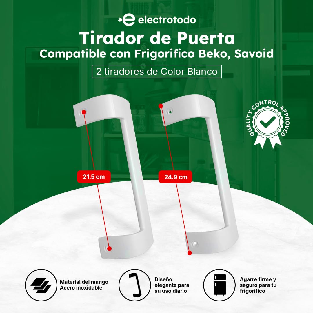 ELECTROTODO Conjunto tiradores remplazo de frigorífico Beko Saivod - 2 UNIDADES COLOR BLANCO -
