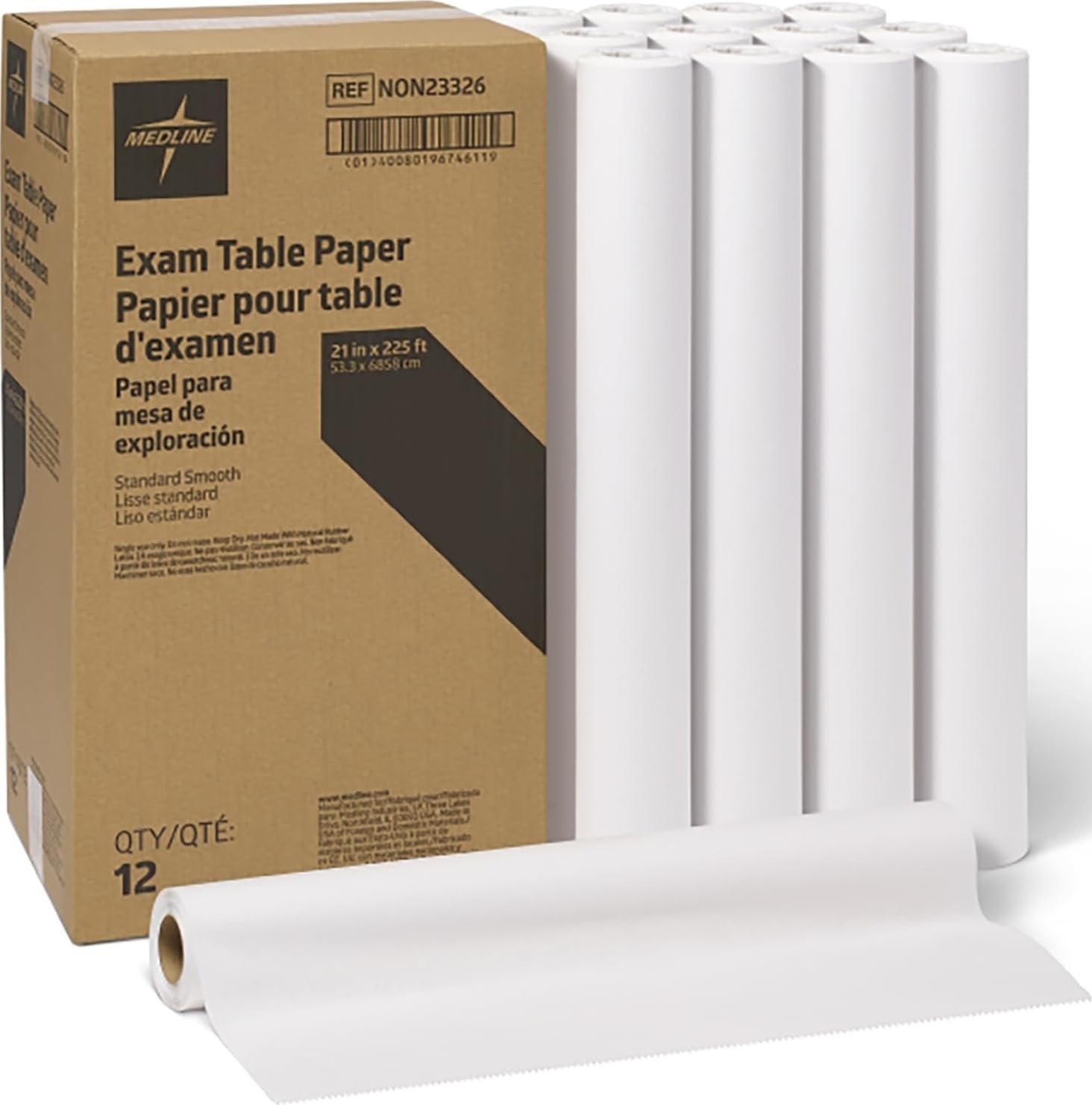 Medline - Papel para mesa de examen médico estándar, acabado suave, 21 pulgadas x 225 pies, caja de 12 rollos