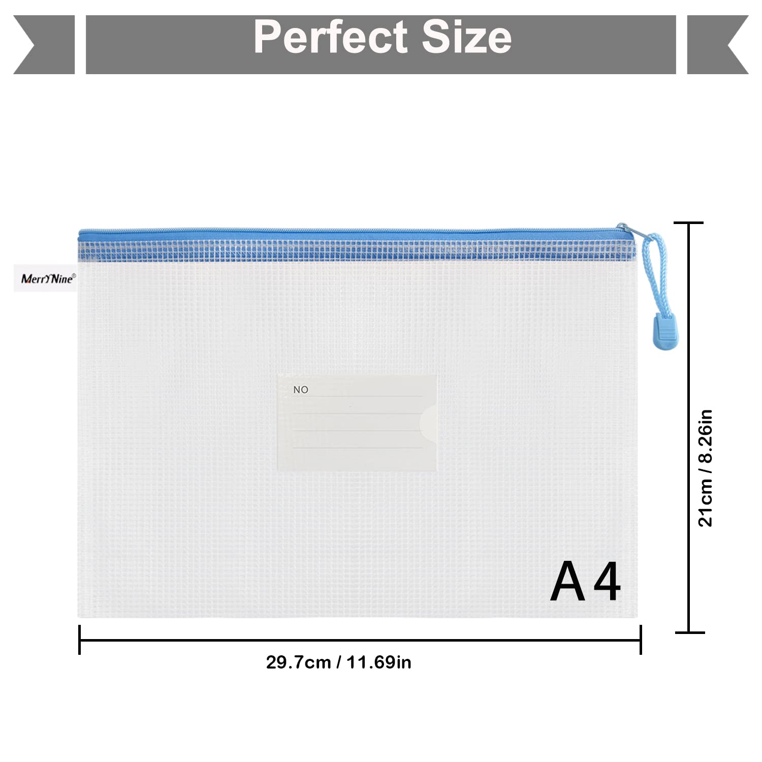 MerryNine Lot de 10 pochettes en maille à fermeture éclair A4 en plastique étanche pour fournitures scolaires et de bureau, rangement au point de croix (A4 - 33 x 22,9 cm)