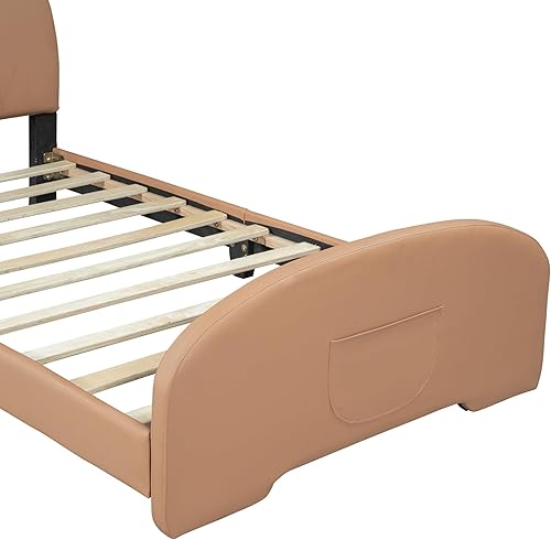 Miniatura 8 de Harper & Bright Designs Base de cama tapizada para niños con cabecera en forma de oso, cama tapizada de poliuretano tamaño individual con soportes