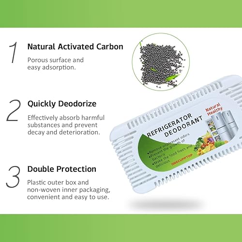 Vista 5 de Desodorizador para refrigerador (paquete de 6) - Eliminador de olores para refrigerador y congelador, carbón activado natural, combate los olores