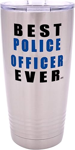 Rogue River Tactical Funny Best Police Officer Ever Large - Vaso de viaje de 20 onzas con tapa delgada línea azul PD regalo