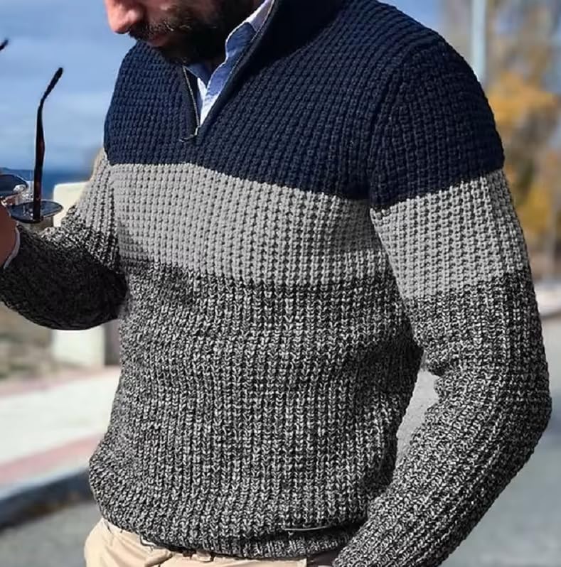 Mens Fashionable Knit Pullover Sweater with 1/4 Zipper Neck2