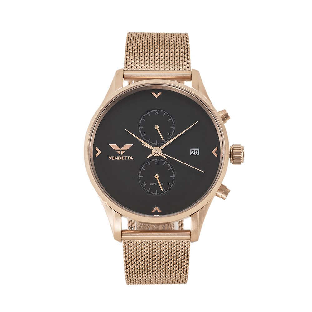 VENDETTA Women’s Watch Quartz Analogue Chronograph Date Function, Waterproof Classic Luxury Design Multifunction Black Tone Wristwatch with Stainless Steel Case Style VE1016