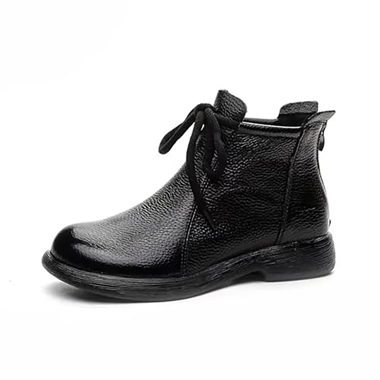 Womens Genuine Leather lace-up flat ankle boots Classic Round Toe Back zipper Soft Bottom Casual Booties Comfortable Vacation