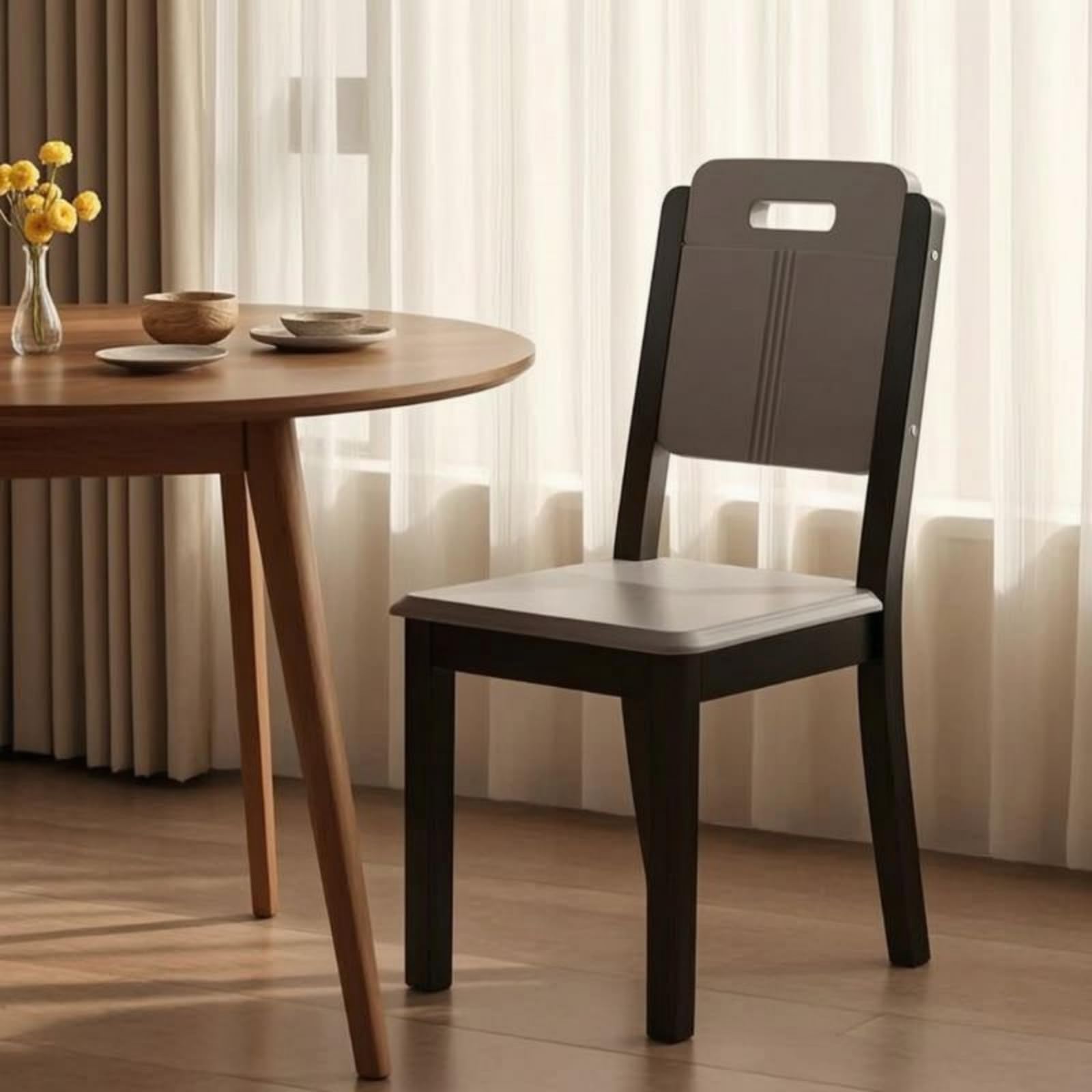 Chaise Salle à Manger Non Pivotante Chaise En Bois Massif Épuré Meuble pour Restaurant, Noir, Gris, style to 2