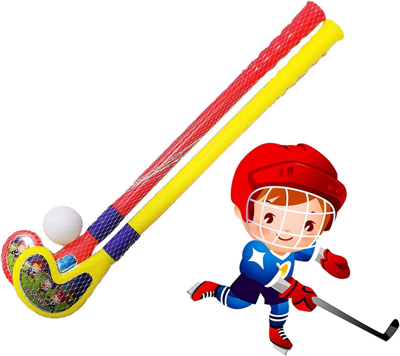 SIYAA Plastic Hockey Sticks with 1 Ball for Kids (Multicolor, Pack of 1) Set of 2 Pcs