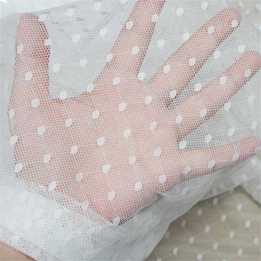Elastyczna tkanina siatkowa, Tkana poliestrowa elastyczna siatkowa koronkowa tkanina wielokolorowa 50 cm x 155 na suknię ślubną(White)