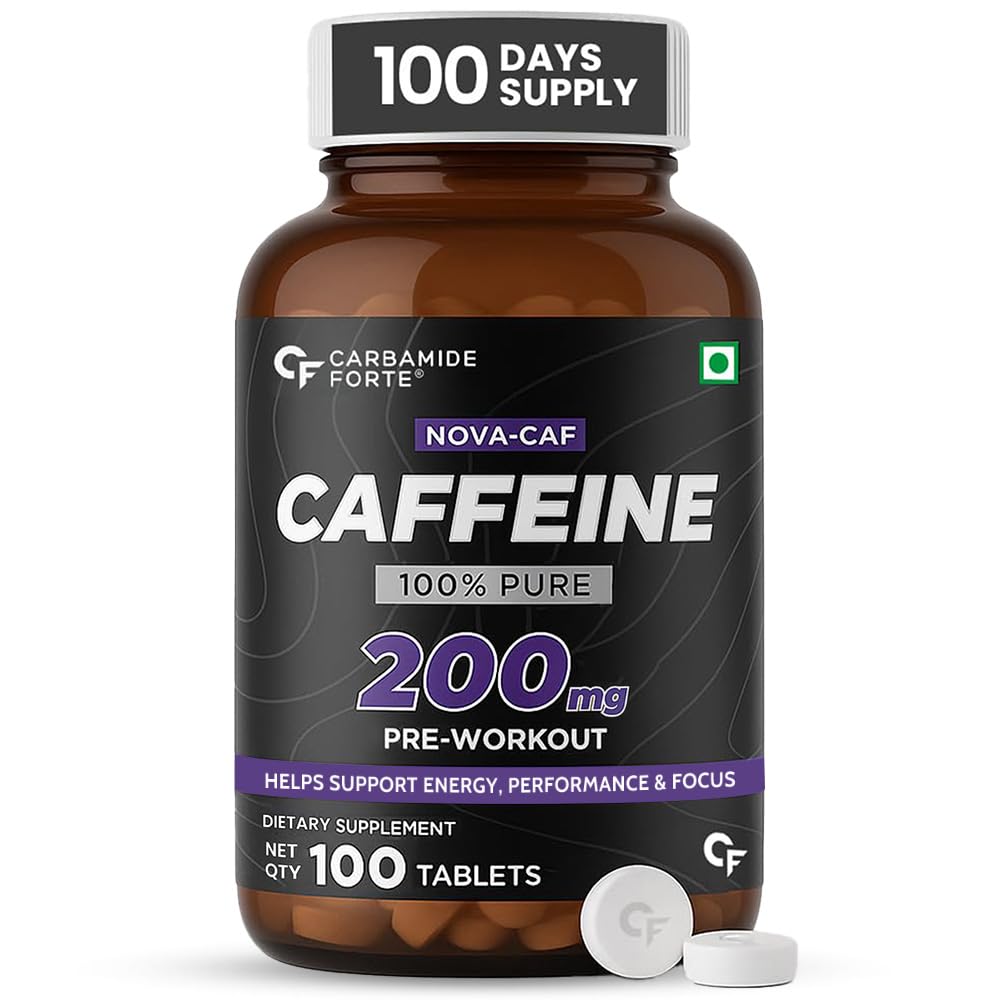 Carbamide Forte Caffeine Tablets | Pre Workout For Men & Women | 200mg Caffeine Pills | Gym Supplement for Men and Women | 100 Veg Tablets For Pre Workout