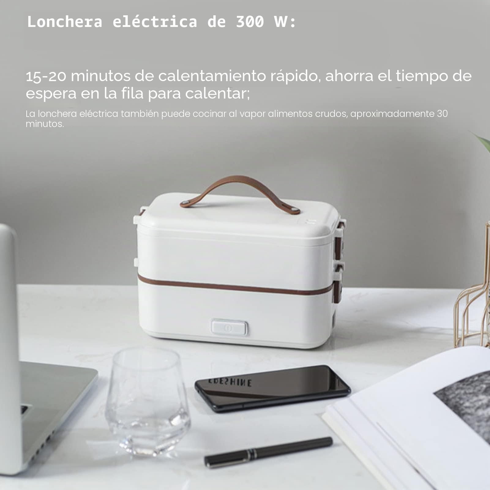 Fiambrera Eléctrica, Calentador de Alimentos Portátil para el Hogar, Oficina, Escuela, 2 Capas, Fiambrera de Vapor, 20 Minutos de Calentamiento Rápido con Recipiente Extraíble de Acero(0.8L/220V)