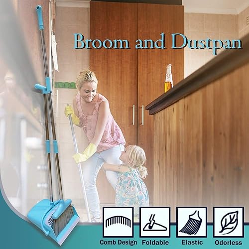 Miniatura 6 de Juego de escoba y recogedor de polvo ligero y vertical para vestíbulo con mango largo para interiores y exteriores para el hogar cocina habitación