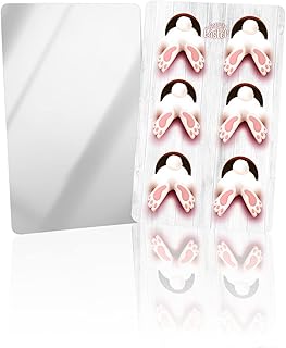 OComster 2 Cartoon Easter Bunny Foot Spring Compact Mirror Bulk Mini Card Mirror, Retro Wooden Stripes Grain Easter Small Compact Mirror for Purse, Rectangular Handheld Pocket Makeup Mirror