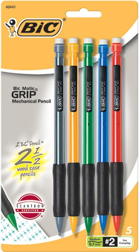 Bic Bic Matic Grip Pencil 5 Pack 0.7mm, No. 2
