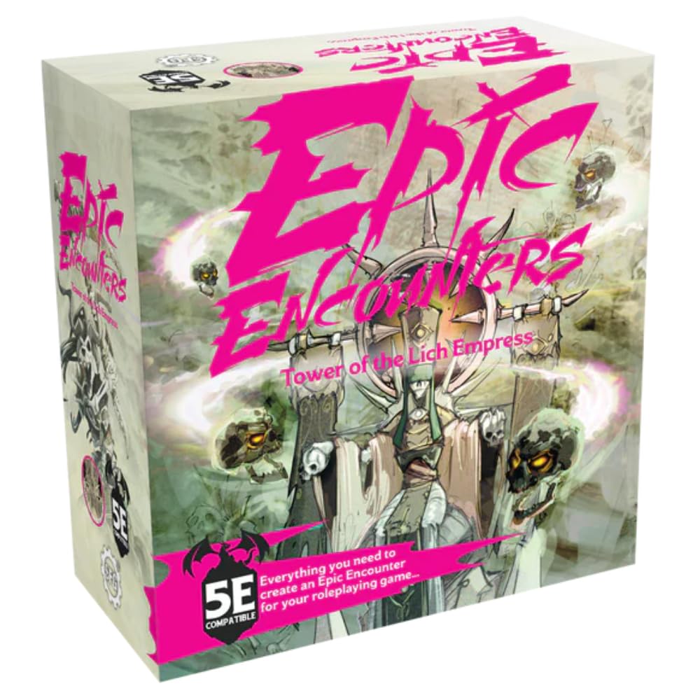 Epic Encounters: Tower of The Lich Empress RPG Fantasy Roleplaying Tabletop Game with Huge Boss Miniature, Double-Sided Game Mat, & Game Master Adventure Book with Monster Stats, 5E Compatible