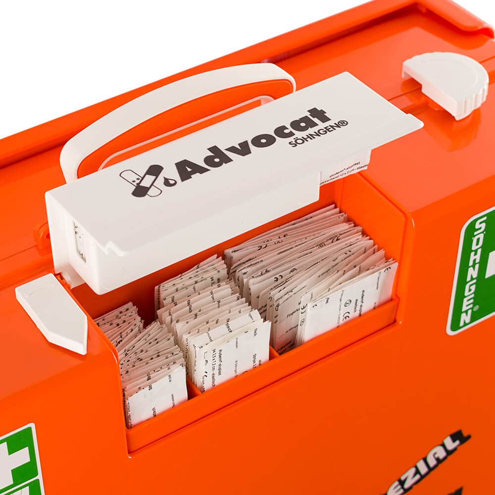 SÖHNGEN Erste-Hilfe-Koffer Advocat Baustelle, Wandhalterung, orange, DIN 13157 aus Kunststoff, Art.-Nr. 367001 | Verbandskasten | Notfallkoffer | Erste Hilfe Kasten