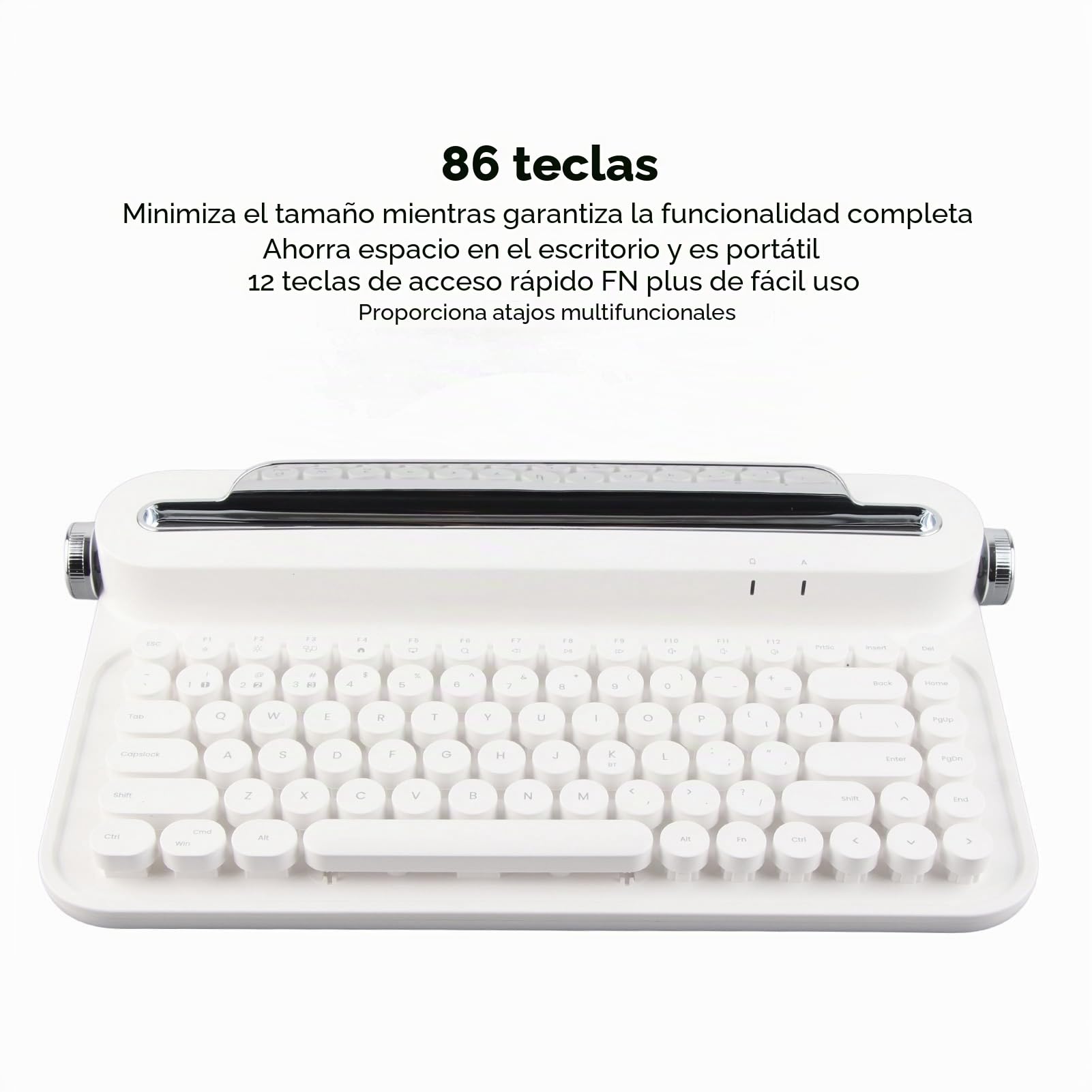 Gearwell Teclado Retro Bluetooth, Estilo Máquina de Escribir, Teclado Vintage Portátil de 86 Teclas con Soporte Integrado, Compatible con Win, PC, Tablet, Teléfono, Android, iOS (Blanco)