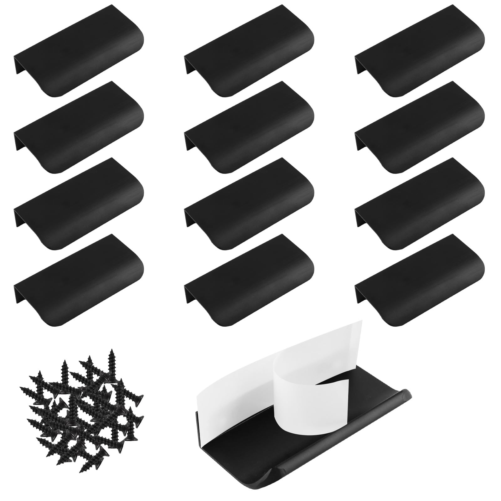 MOROBOR 16 Pack Finger Edge Pull, Self-Stick Instant Cabinet Drawer Pulls Concealed Drawer Pulls Modern Style Drawer Handle for Cabinet Hardware Drawer Wardrobe, 80mm/Black — image 1