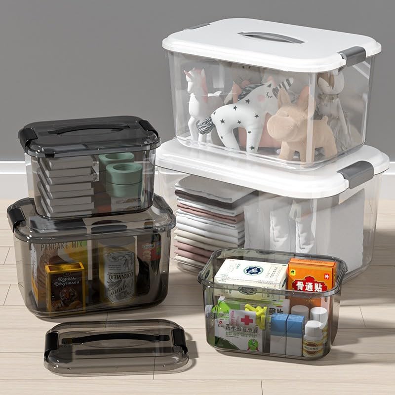 High Quality Plastic Storage Boxes, Stackable and Save Space Buckle Lock Design, Multifunctional Storage box Small, medium, Large products are ideal for cosmetics, stationery (Medium)-image-5