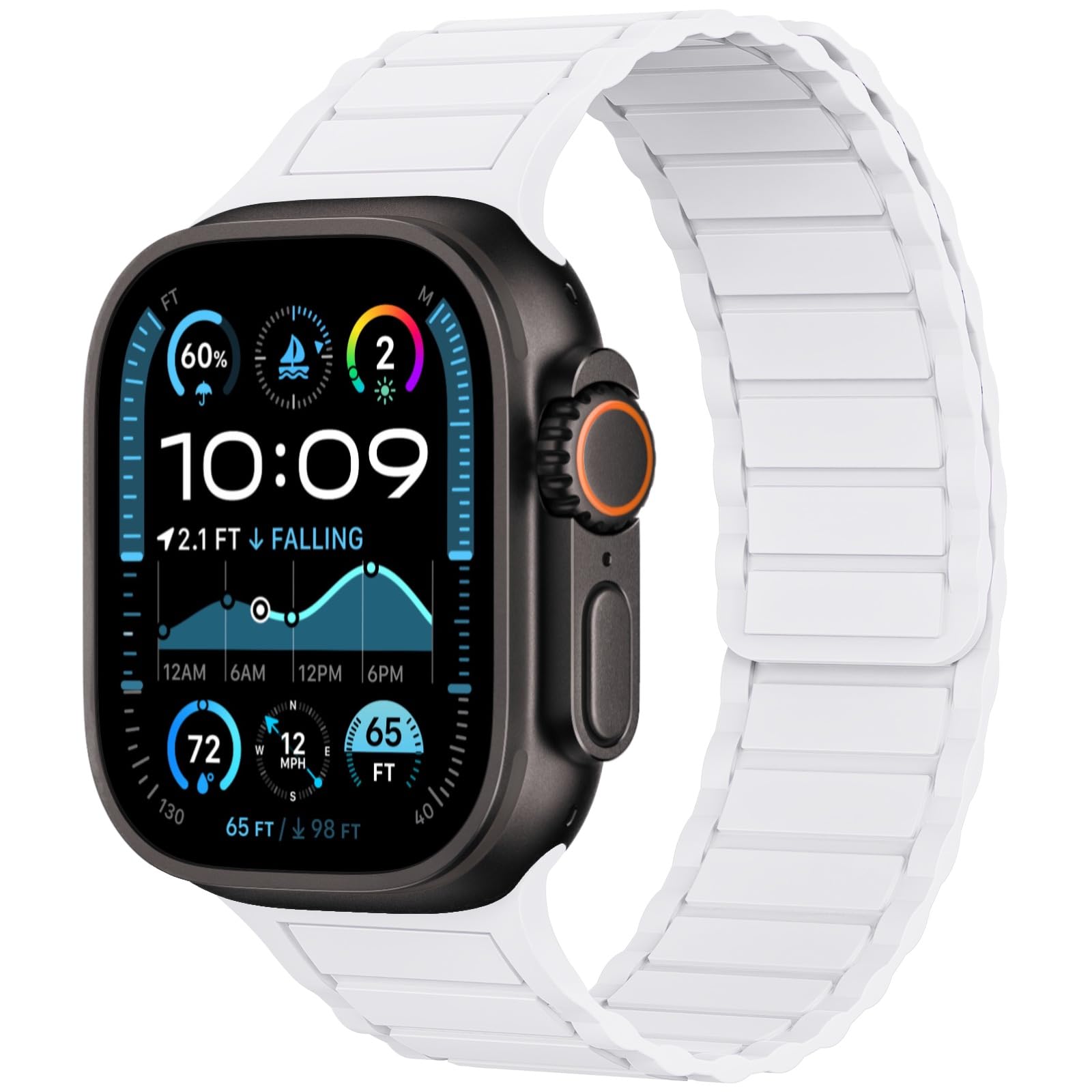 Photo 1 of THWALK Magnetic Link Solo Loop Sport Silicone Bands Compatible with Apple Watch Ultra 3/2/1 49mm, Series 11/10 46/42mm, 9/8/7 45/41mm, SE 6/5/4 44/40mm, 3/2/1 42/38mm for Women Men (White, 44/45/46/49mm)
