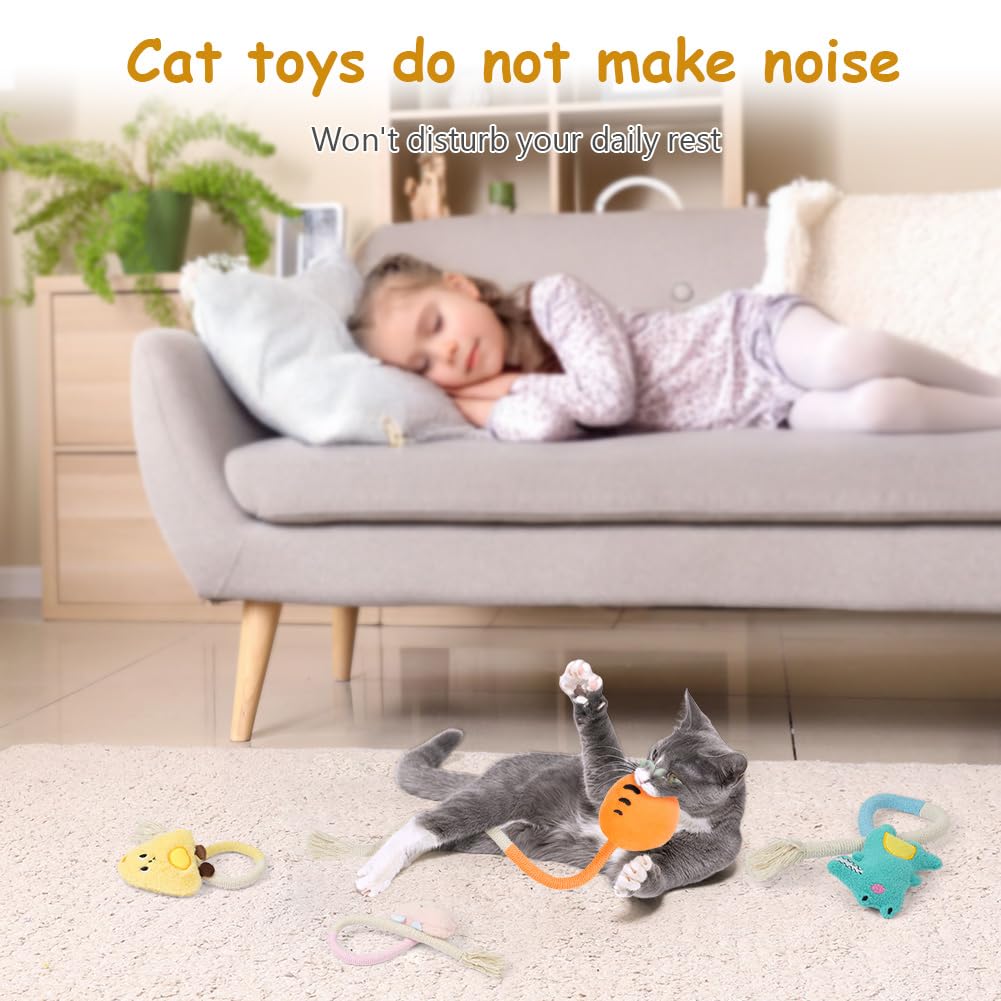 Jouet Chat, 4PCS Jouets Interactifs pour Chat, Corde à Taquiner pour Chat, Jouet De Dentition Chaton pour L'interaction Et Le Nettoyage des Dents