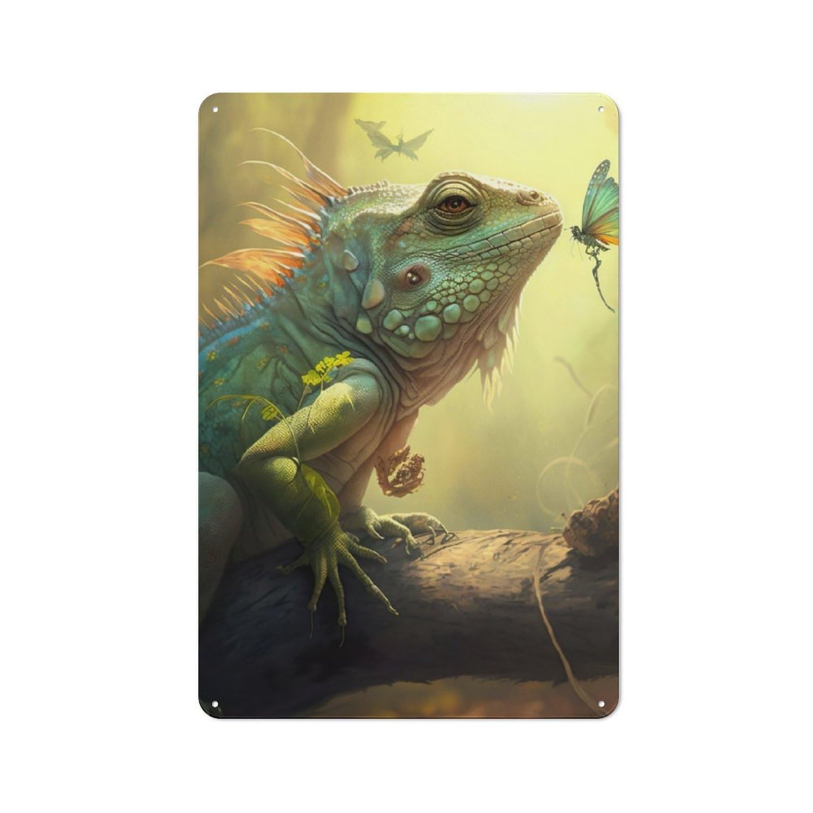 Junmoney Iguana On Branch For Garden Room Or Summerhouse, Vintage Tin Sign 30X20cm, A Metal Wall Feature For Garden Rooms And Summerhouses