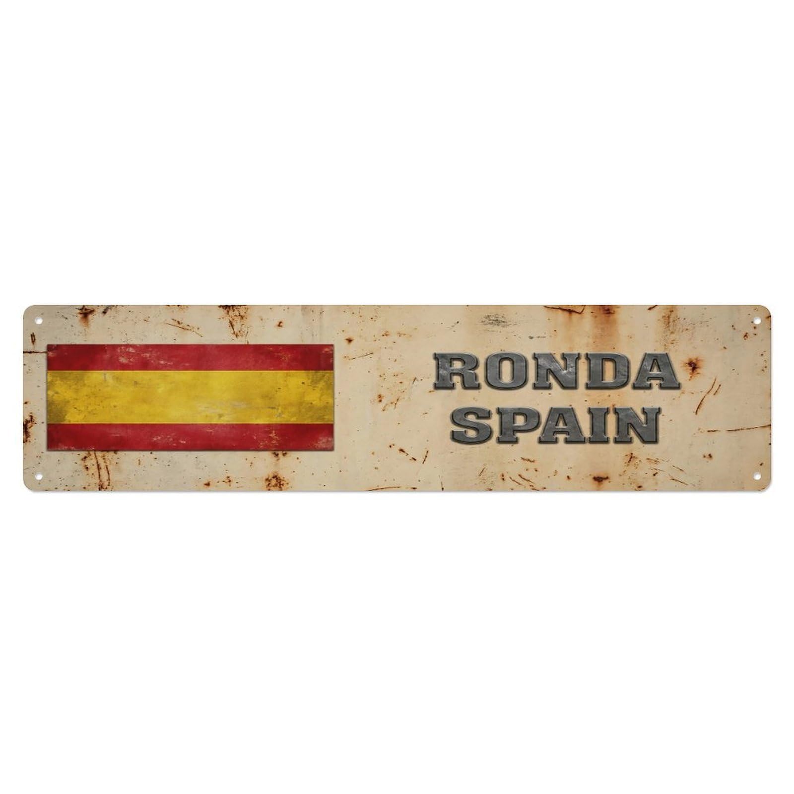 Vintage Ronda Spain Flag Decor Rustic Travel Metal Tin Sign