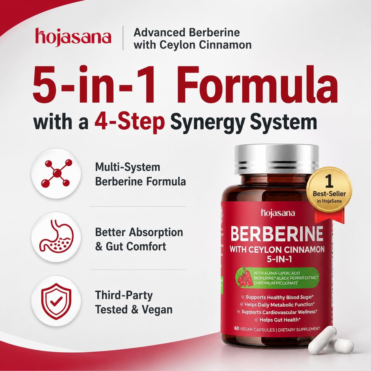 5-in-1 Berberine 500mg with Ceylon Cinnamon, 60 Vegan Capsules — Amazon image 2