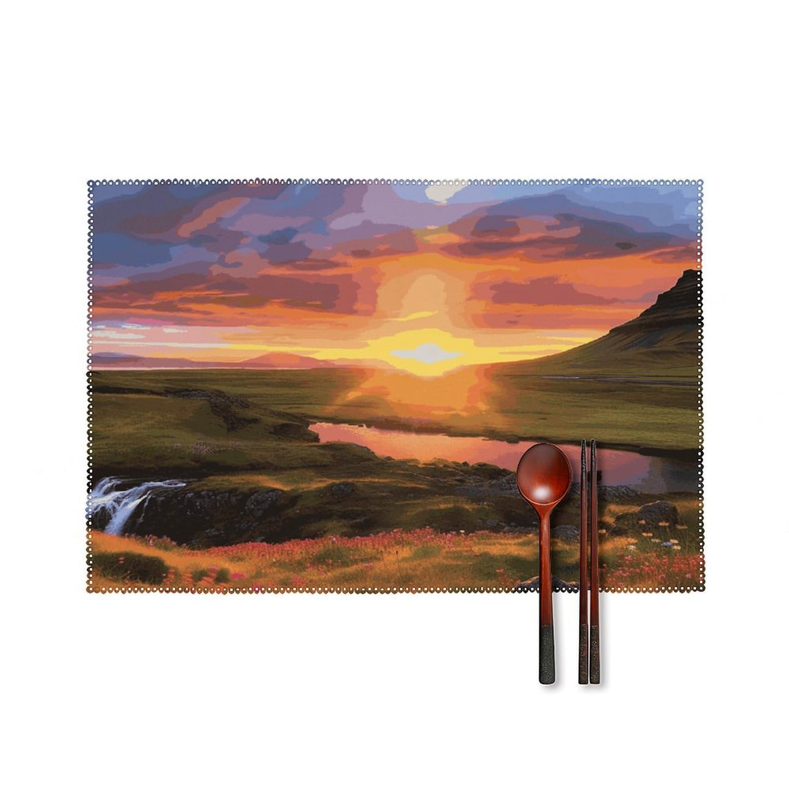 Btcowzrv Style Iceland Sunset Canvas Placemats Set Of 6, Wipeable Washable Place Mats For Indoor & Outdoor, Table Mat Decor For Kitchen Dining Party