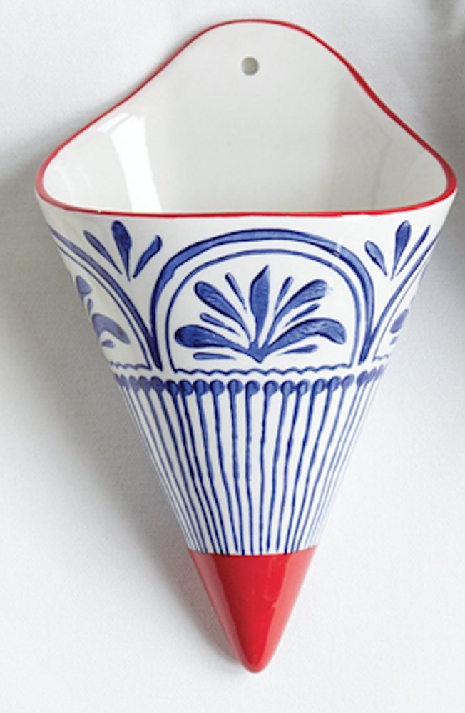 Hxeredueeef Oxycute YuanKanJu Creative co Sapphire and Cherry Tribal Leaves Pattern 5 x 8 Stoneware Hanging Wall Vase