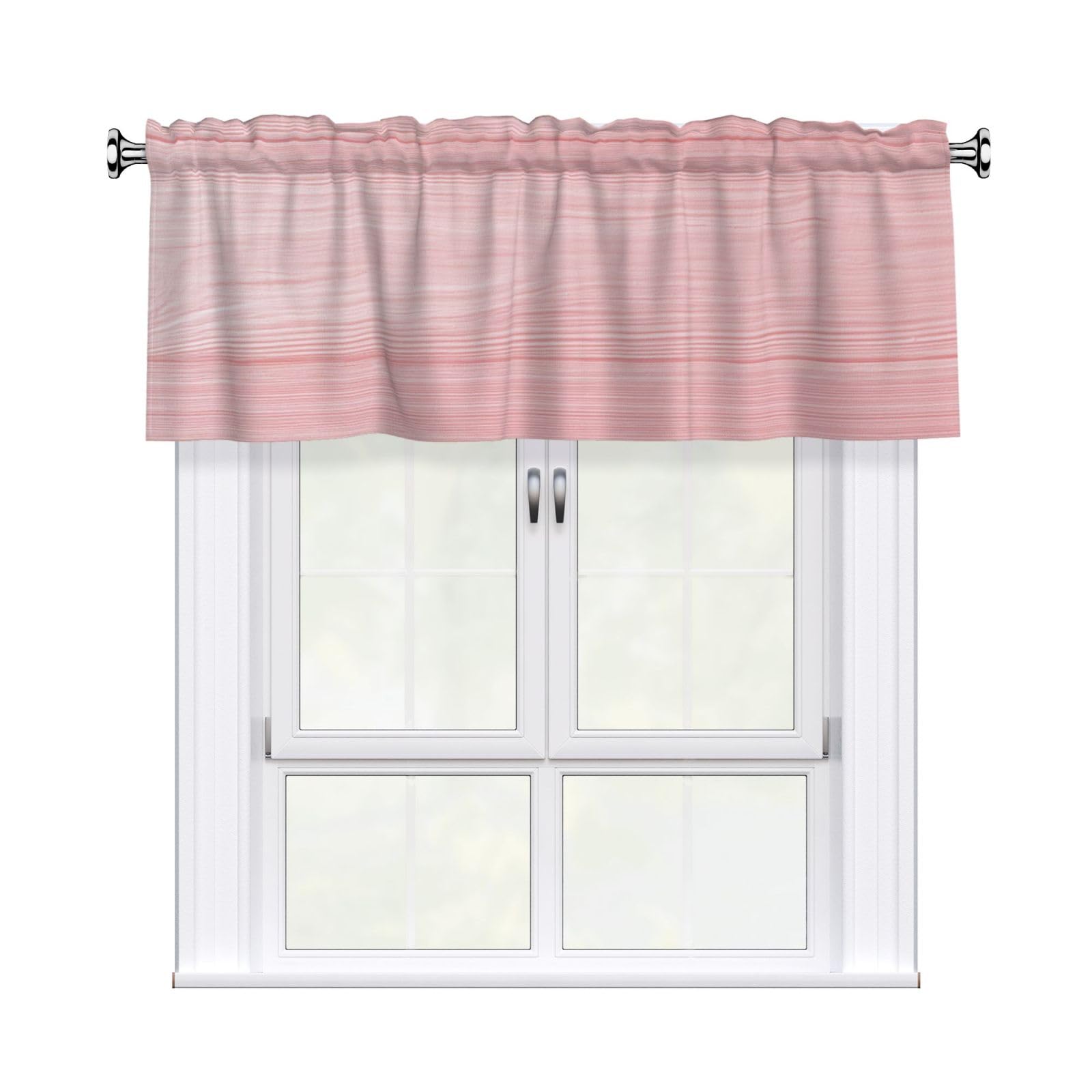 Woshuwo Soft Pastel Pink Wooden Plank Surface Valances For Windows Rod Pocket Window Treatment Short Curtains For Kitchen Living Room Bedroom Decor 54x18in
