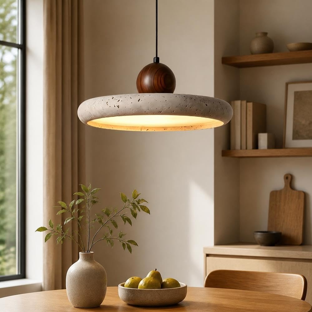 Lampada A Sospensione Wabi-Sabi Travertino Giallo Dettagli Luci Pendenti