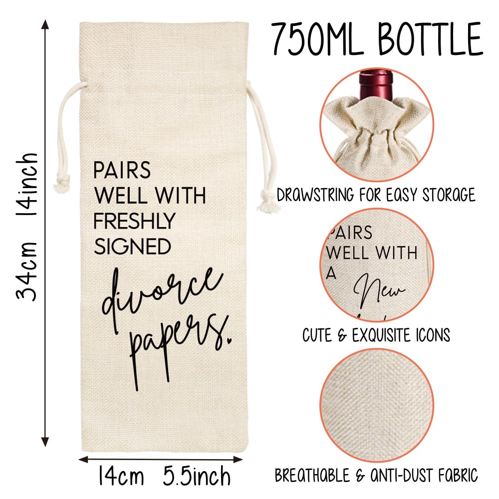 Qubereeree Divorce Gift for Women, Divorce Party Decorations for Women, New Beginning The End of an Error Divorce Breakup Gift, Pairs Well with Freshly Signed Divorce Papers Wine Bag