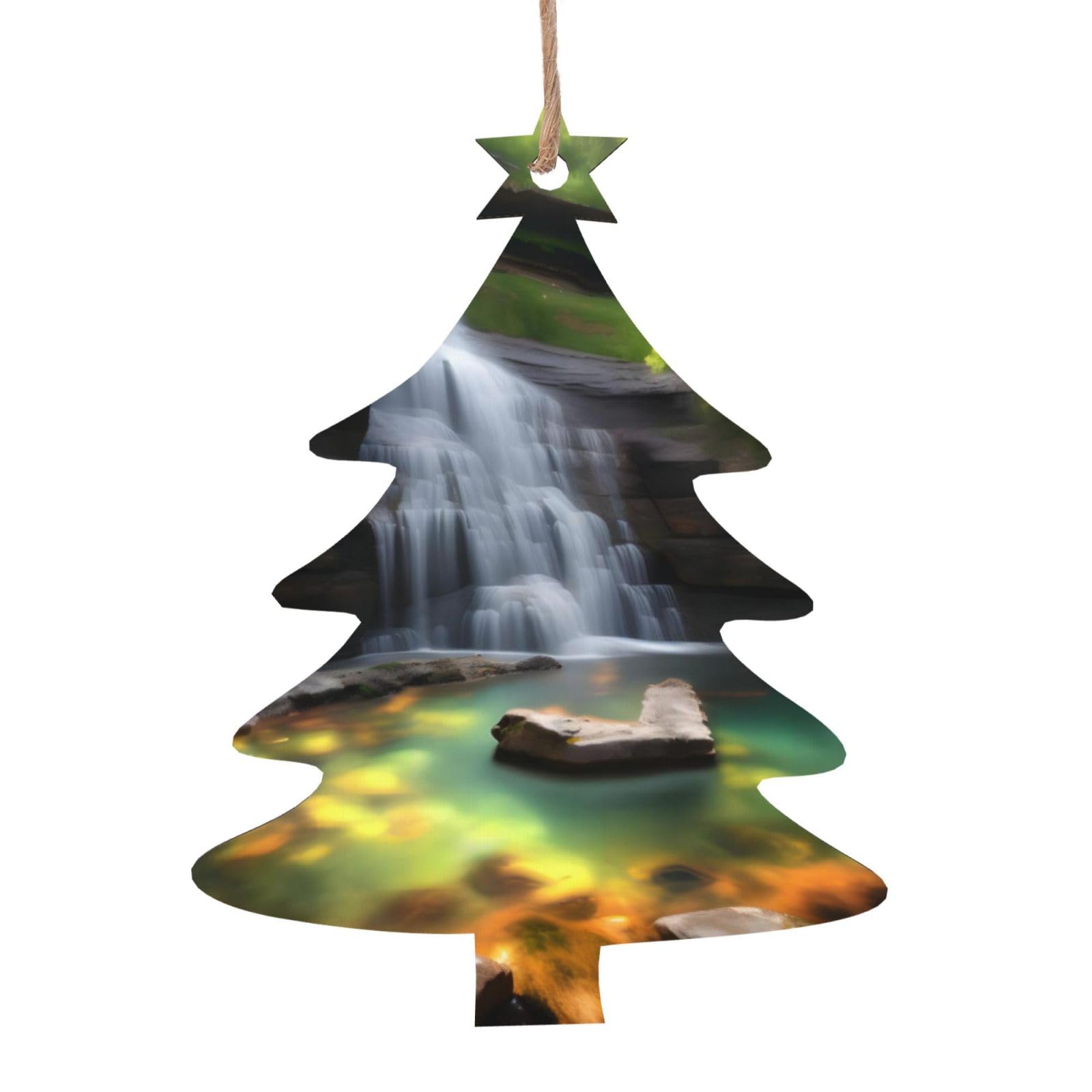 Waterfall Views Printed Christmas Wooden Pendants, Simple and Environmentally Friendly, Holiday decorationsã€‚