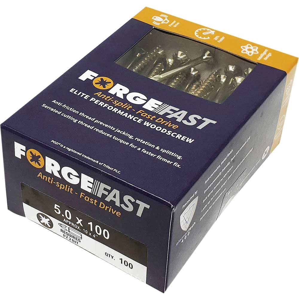 Forgefix Wood Screws 5.0 x 100mm Gold Elite Performance Pozi Compatible Box 100