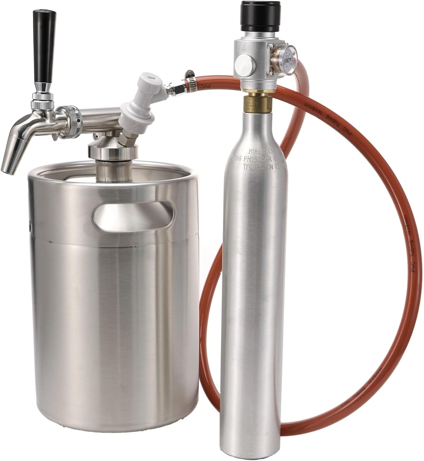 Mini CO2 Regulator with 4ft Gas Line & Ball Lock Fittings - Homebrew Beer Dispense & Carbonation Kegging Parts with PRV and Bracket(With PRV)
