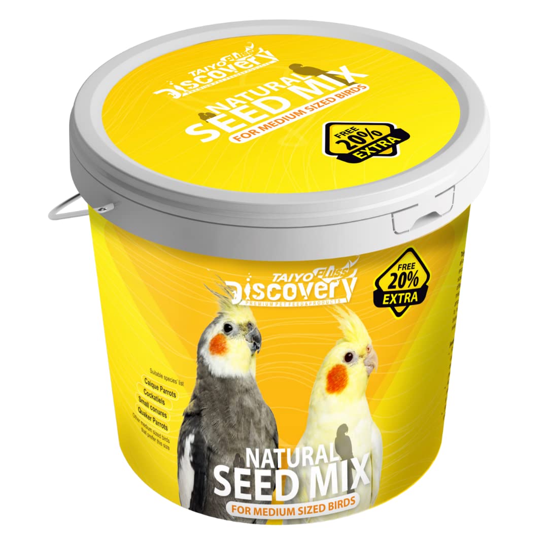 Taiyo Pluss Discovery Natural Seeds Mix - 1.2 Kg (1 Kg + 200 G Free) | Premium Daily Nutrition Bird Food for Growth & Immunity Support | Suitable for Medium Birds - Caique Parrots, Cockatiels, Small Conures & Quaker Parrots (B09GVMLNN6) Amazon Price History, Amazon Price Tracker