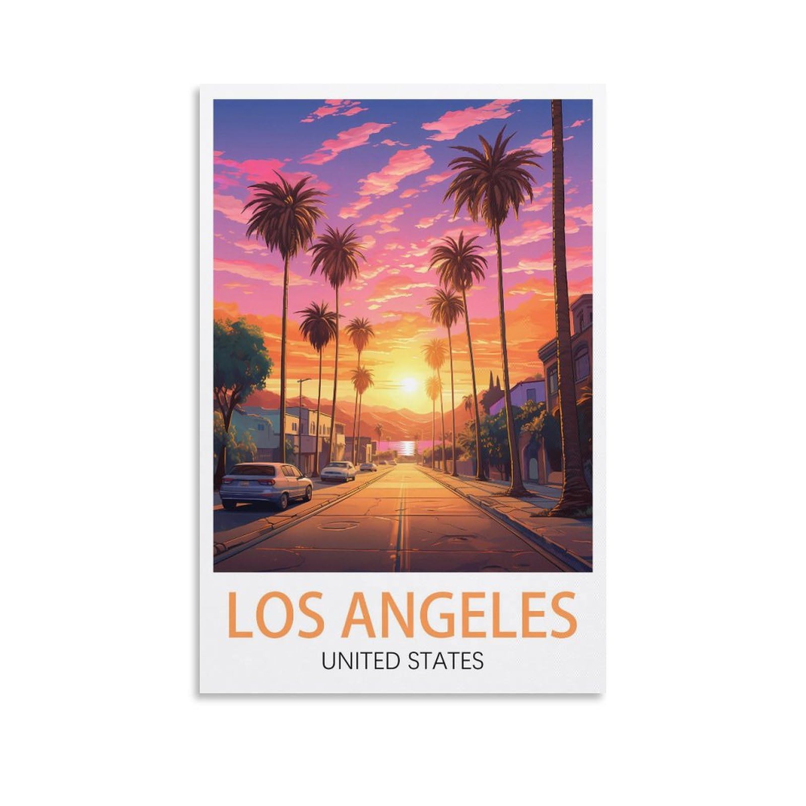 Orbana Unframe-Style Los Angeles Vintage Travel Posters 08X12inch(20X30cm) Canvas Print For Living Room, Bedroom, Dorm, Home, Office Wall Decoration