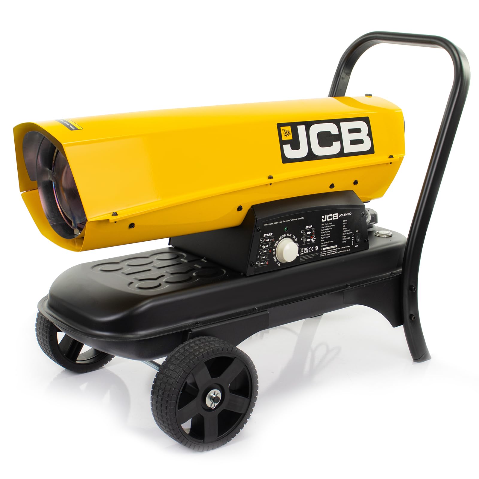 JCB 70,000 BTU / 20 kW Diesel Space Heater, Portable Industrial Heater for Workshop, Garage or Site Use, Dual-Fuel Kerosene & Diesel, Adjustable Thermostat, 496 m³ Coverage