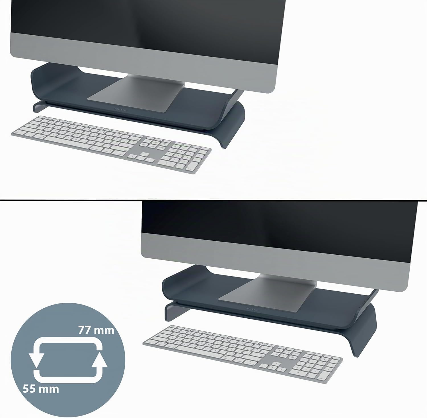Leitz Ergo Supporto per Monitor Regolabile con 2 Impostazioni di Altezza, 20,9 x 11,2 x 48,3 cm, Grigio Velluto, 65040089