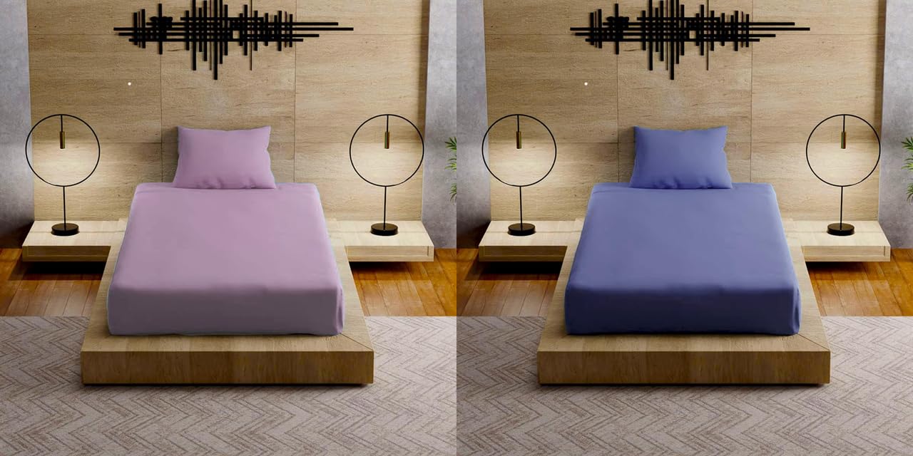 100% Pure Cotton Percale 200 TC Solid Single Bed Flat Bedsheet Set| 90x60 in (Pink) & 300 TC 100% Pure Cotton Satin Solid Twin Size Flat Bedsheet Set|60 x 90 in (Twin, Dark Blue)