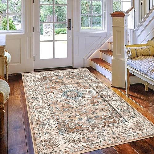 Pauwer Boho Washable Area Rug 3x5 Soft Living Room Bedroom Floor Carpet Mat Indoor Farmhouse Vintage Non Slip Accent Throw Rugs for Entryway Kitchen Dorm Dining Room