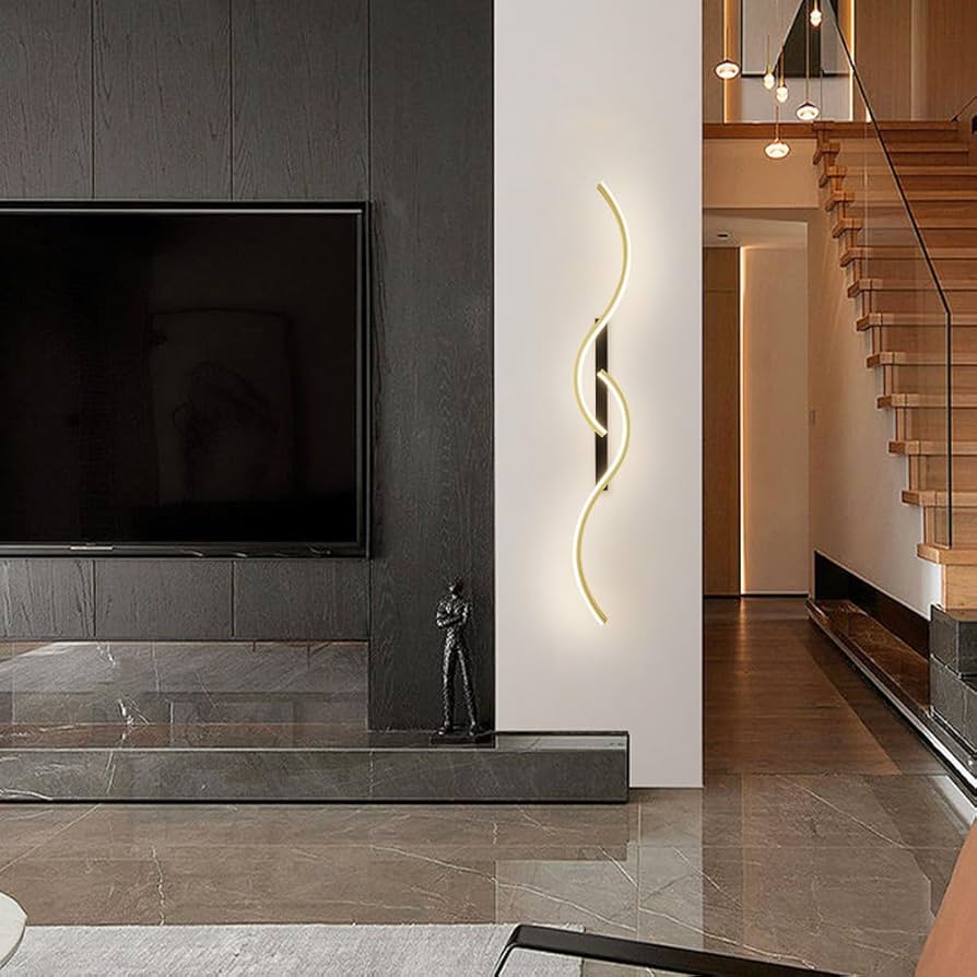 SANBDDLYY Aplique de pared LED Lámpara de pared lineal Lámpara de pared moderna con forma de onda negra 3000K Lavadora de pared Aplique con cable for sala de estar Dormitorio Iluminación del
